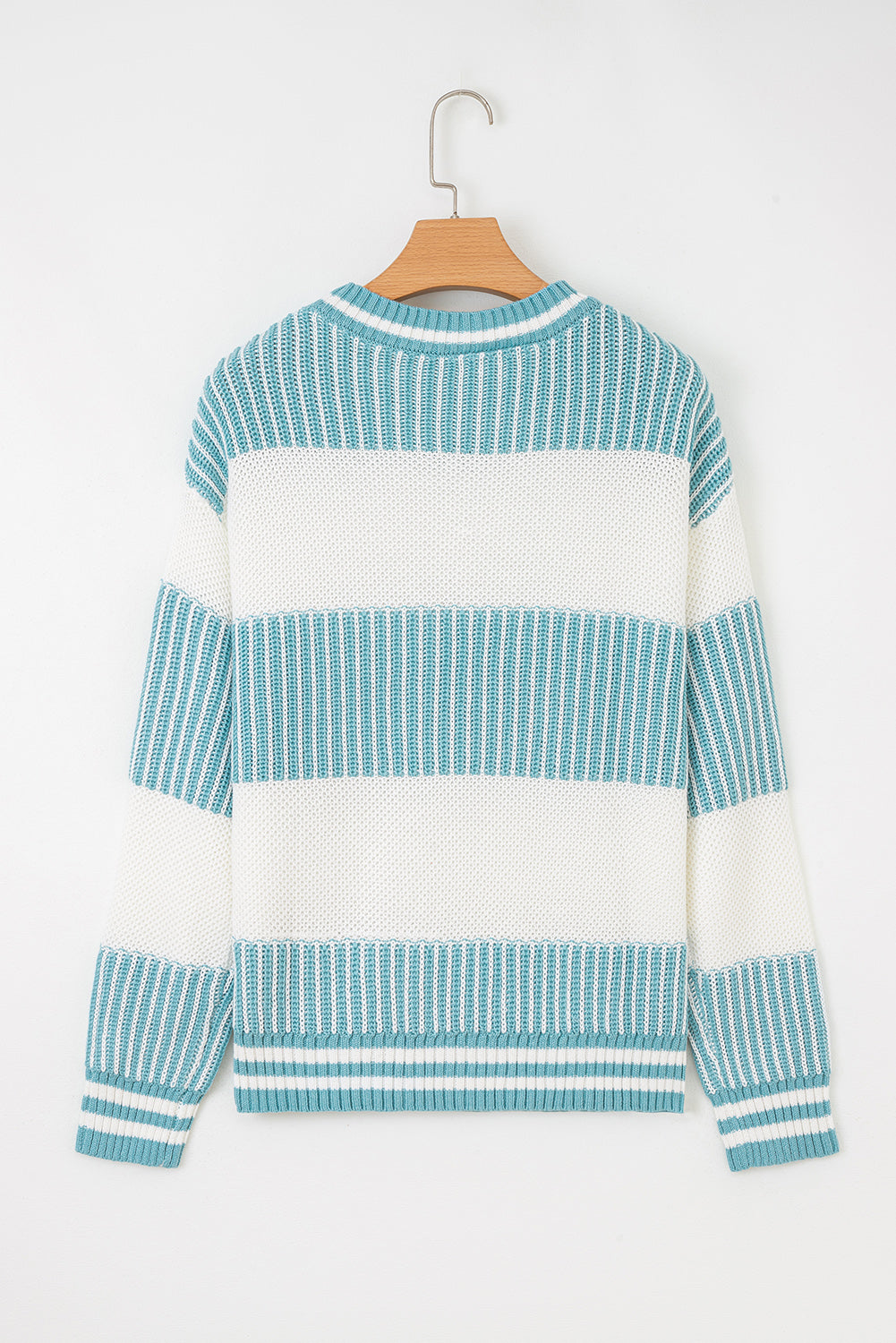Brown Two Tone Striped Patchwork Drop Shoulder Loose Sweater