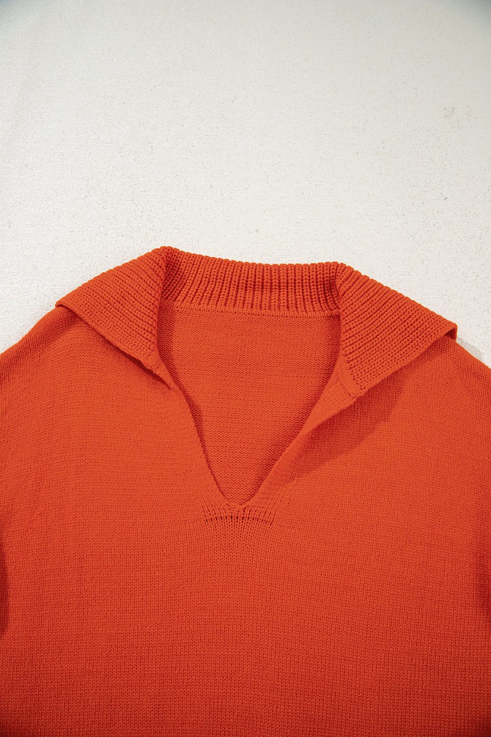 Flamingo Ribbed Edge Collared V Neck Loose Fit Sweater
