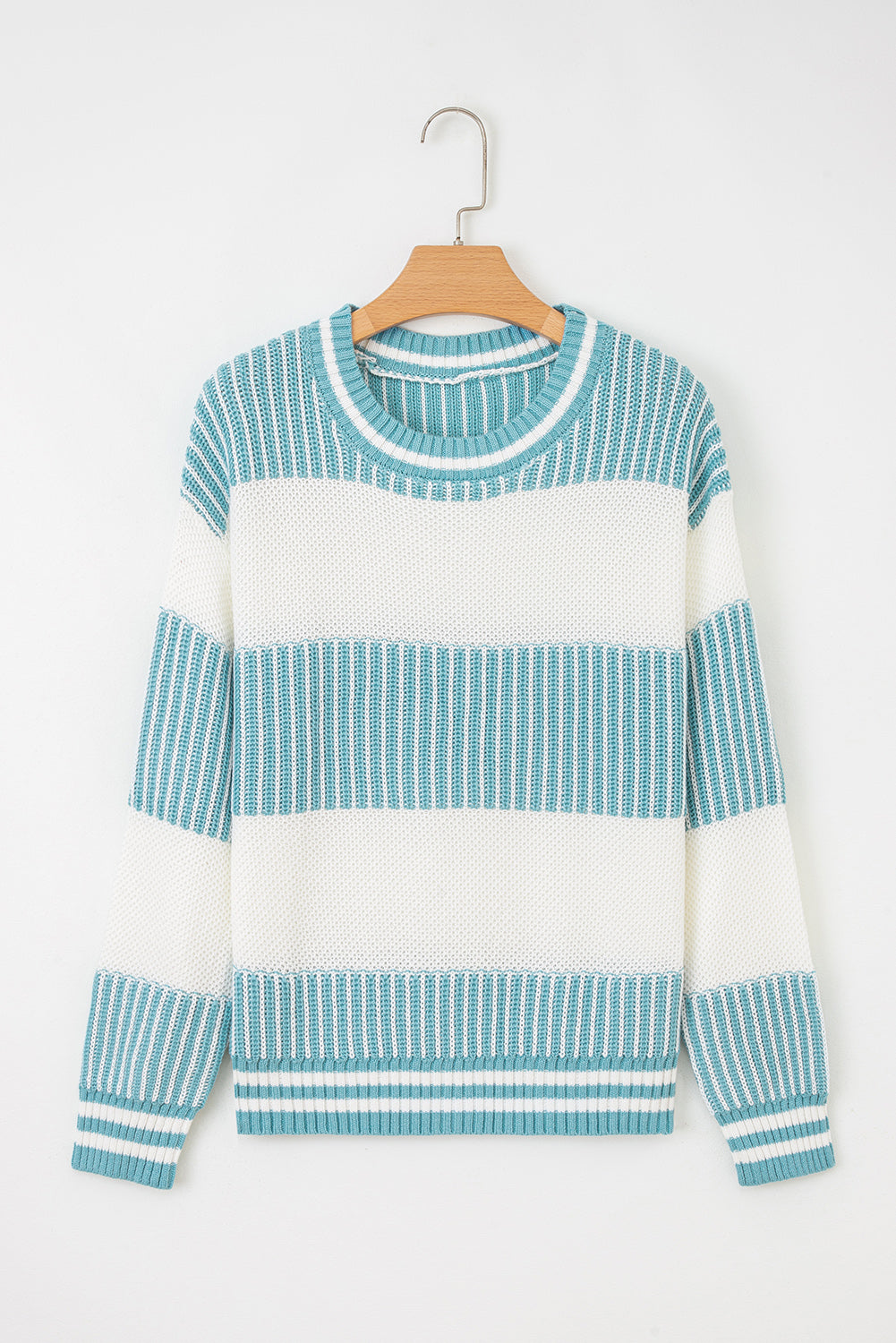 Brown Two Tone Striped Patchwork Drop Shoulder Loose Sweater