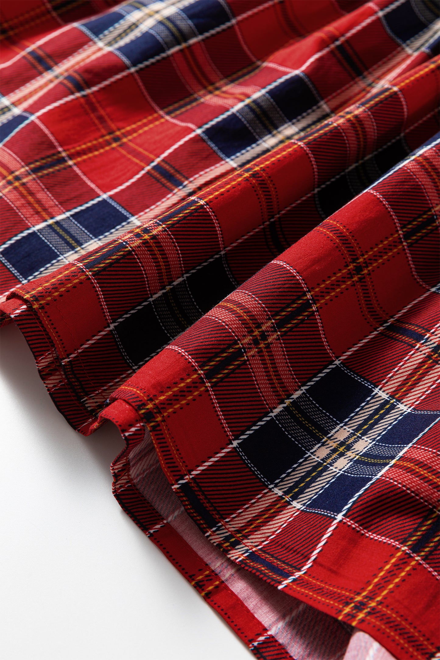 Red Plaid Print Frilly Collar Long Sleeve Shift Mini Dress