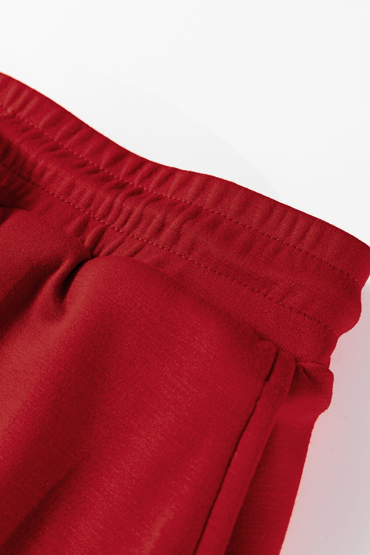 Racing Red Solid Color Drop Shoulder Pullover Drawstring Mini Skirt 2pcs Outfit