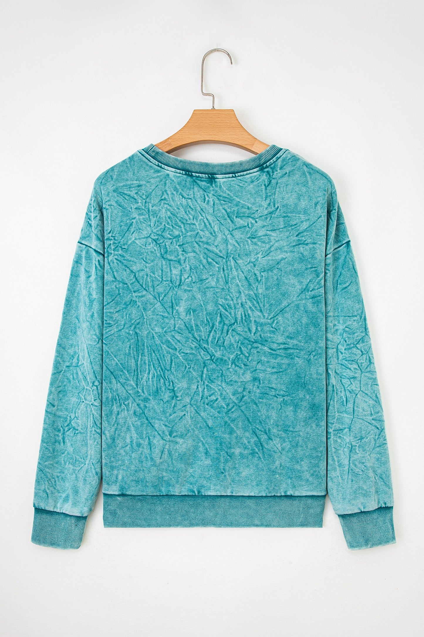 Real Teal saved by grace Letter Embroidery Mineral Wash Loose Sweatshirt