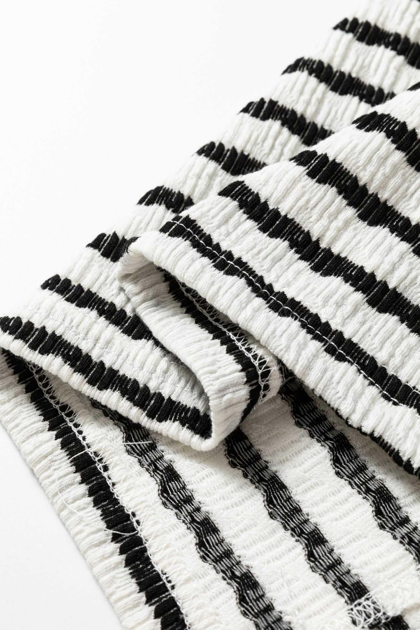 Black Stripe Textured Hooded V Neck Casual Long Sleeve Top