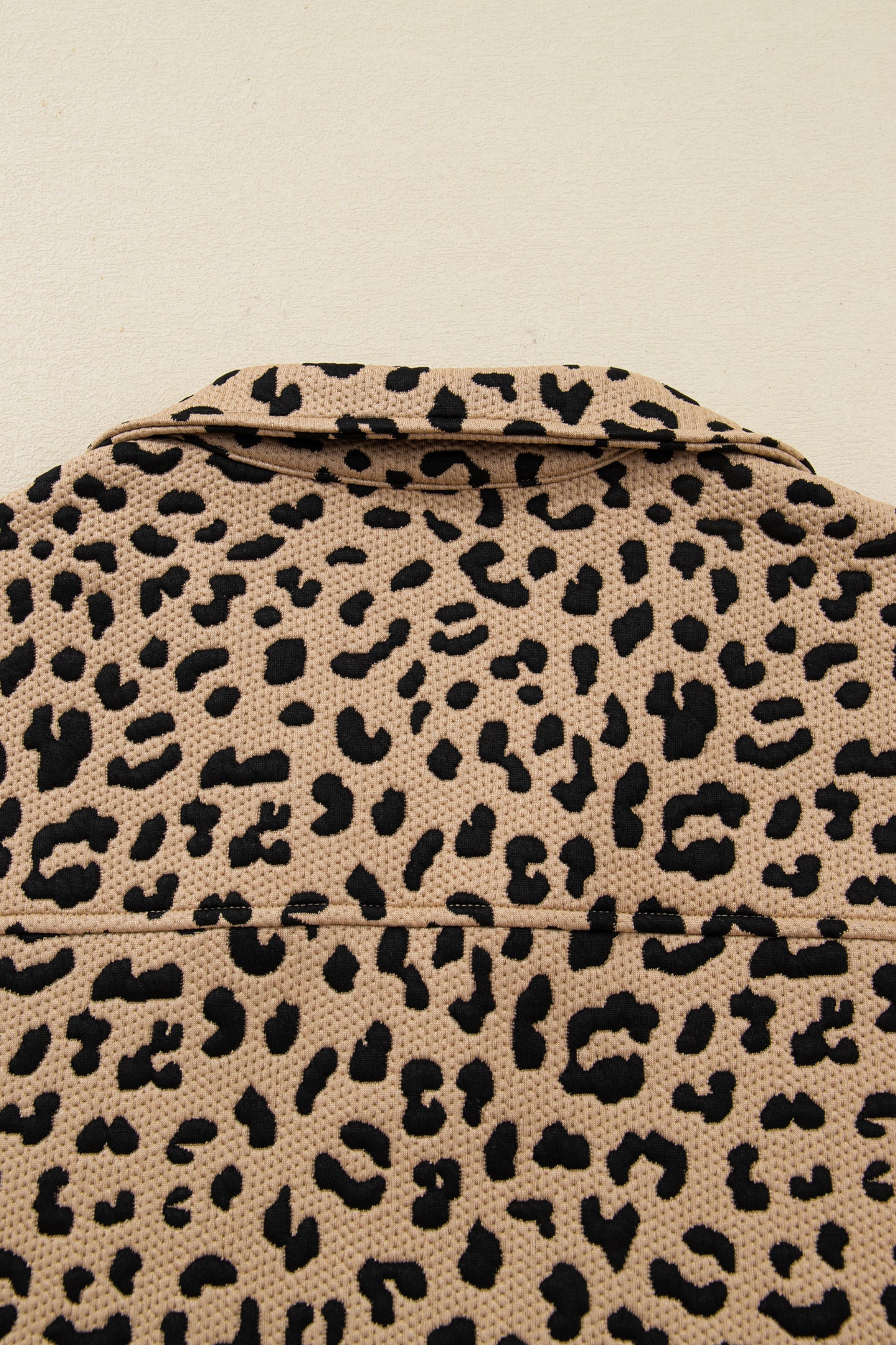 Parchment Leopard Polo Collar V Neck Pullover Top