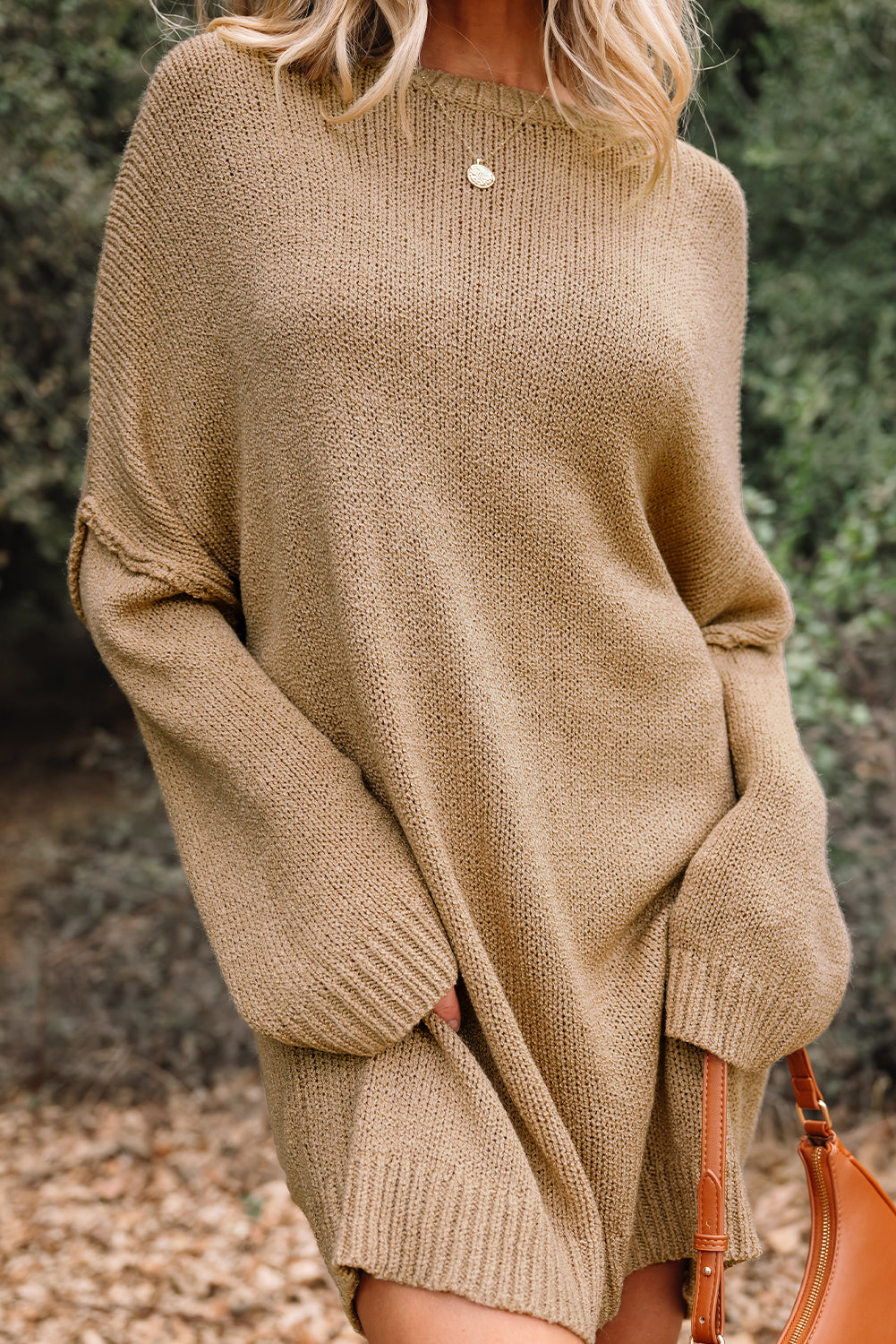 Pale Khaki Oversize Drop Shoulder Slouchy Sweater Dress