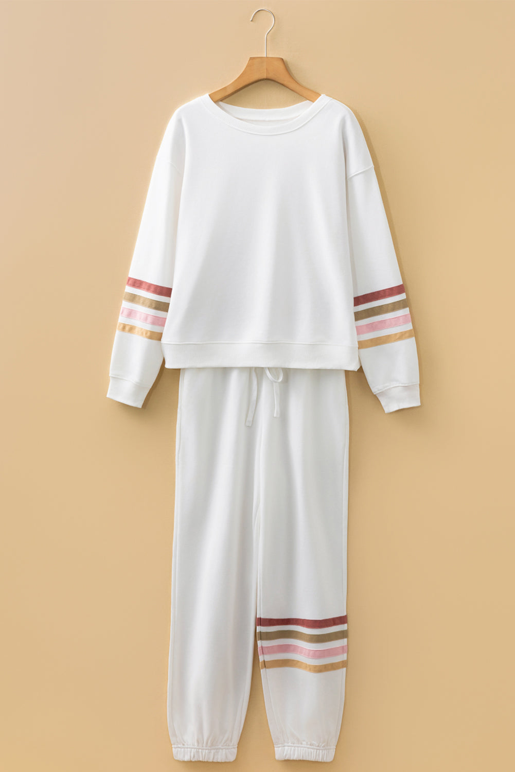 Black Striped Drop Shoulder Round Neck Pullover and Jogger Pants Active Outfit