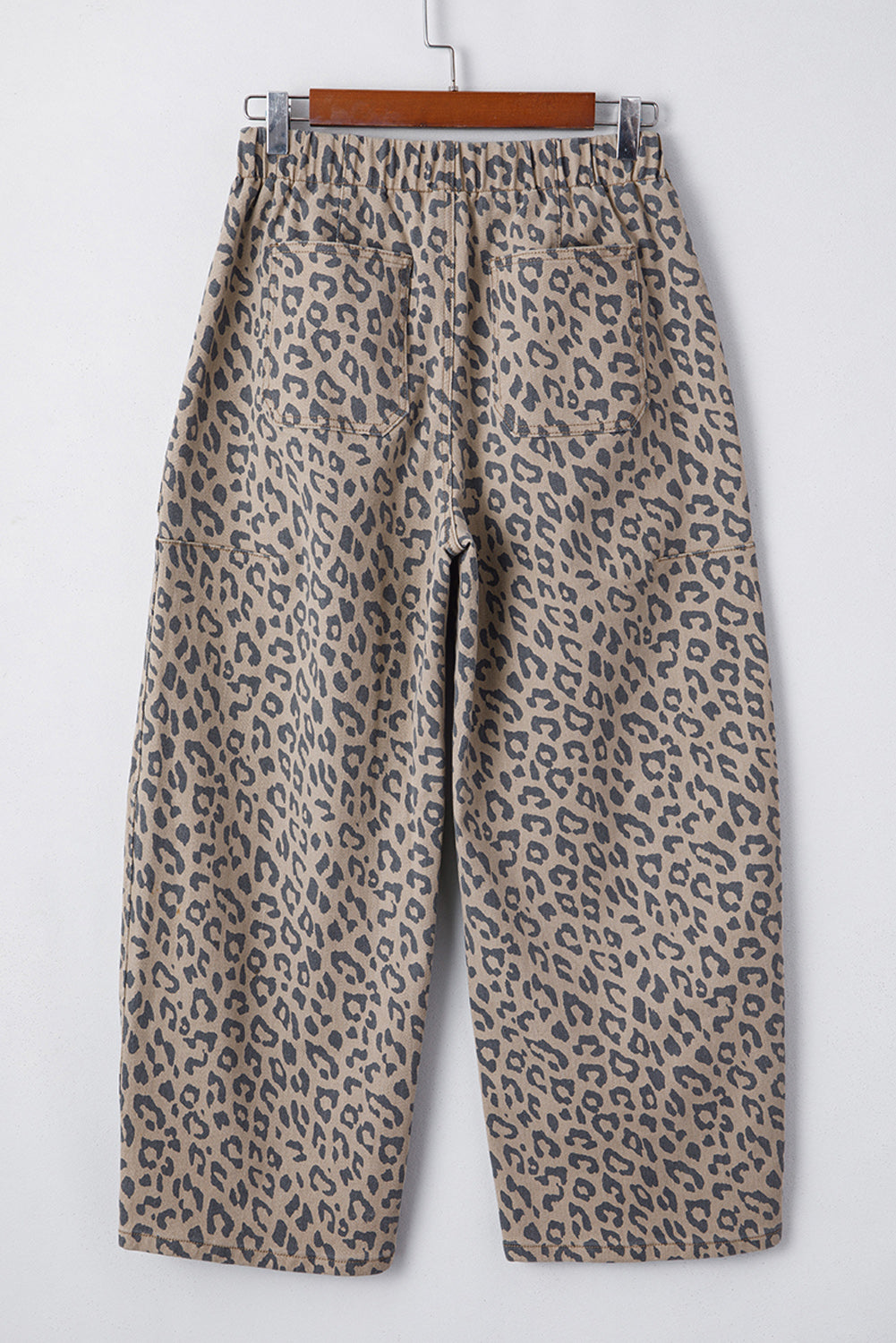 Blue Leopard Printed Drawstring Elastic Waistband Pocketed Wide Leg Jeans