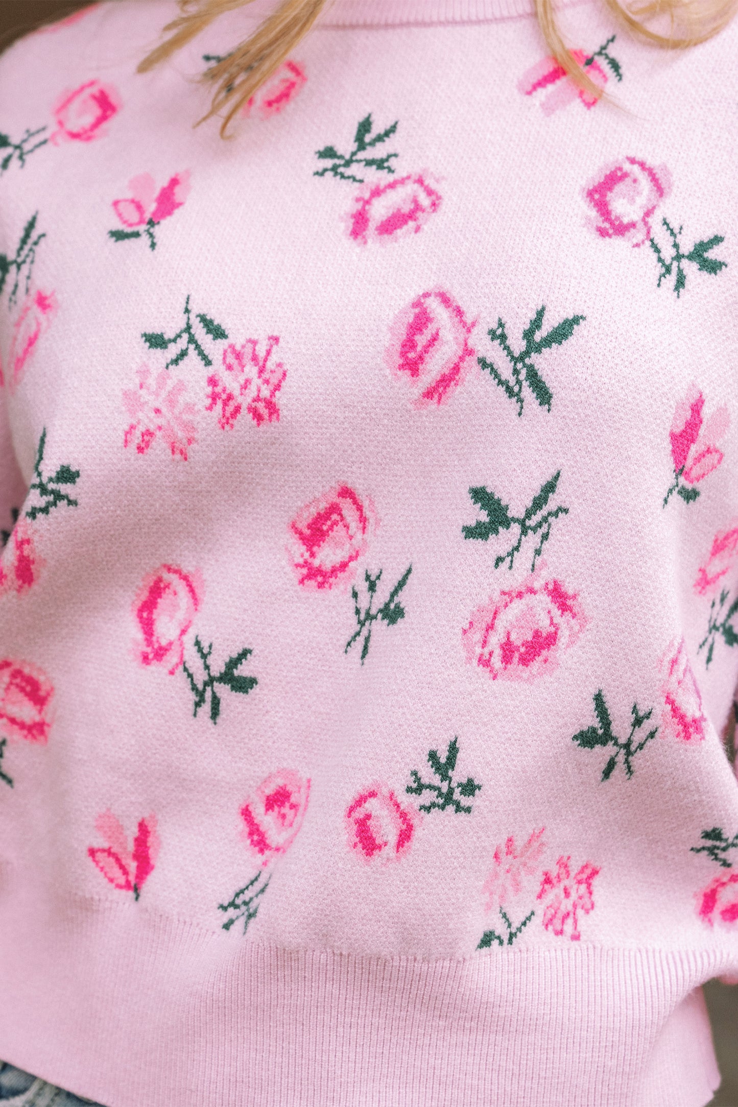 Delicacy Sweet Floral Print Drop Shoulder Cropped Sweater