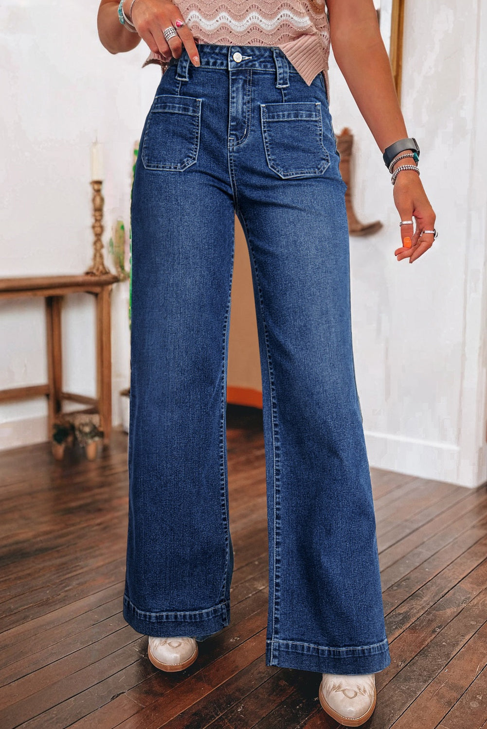 Black Wide Leg Pocketed High Waist Jeans