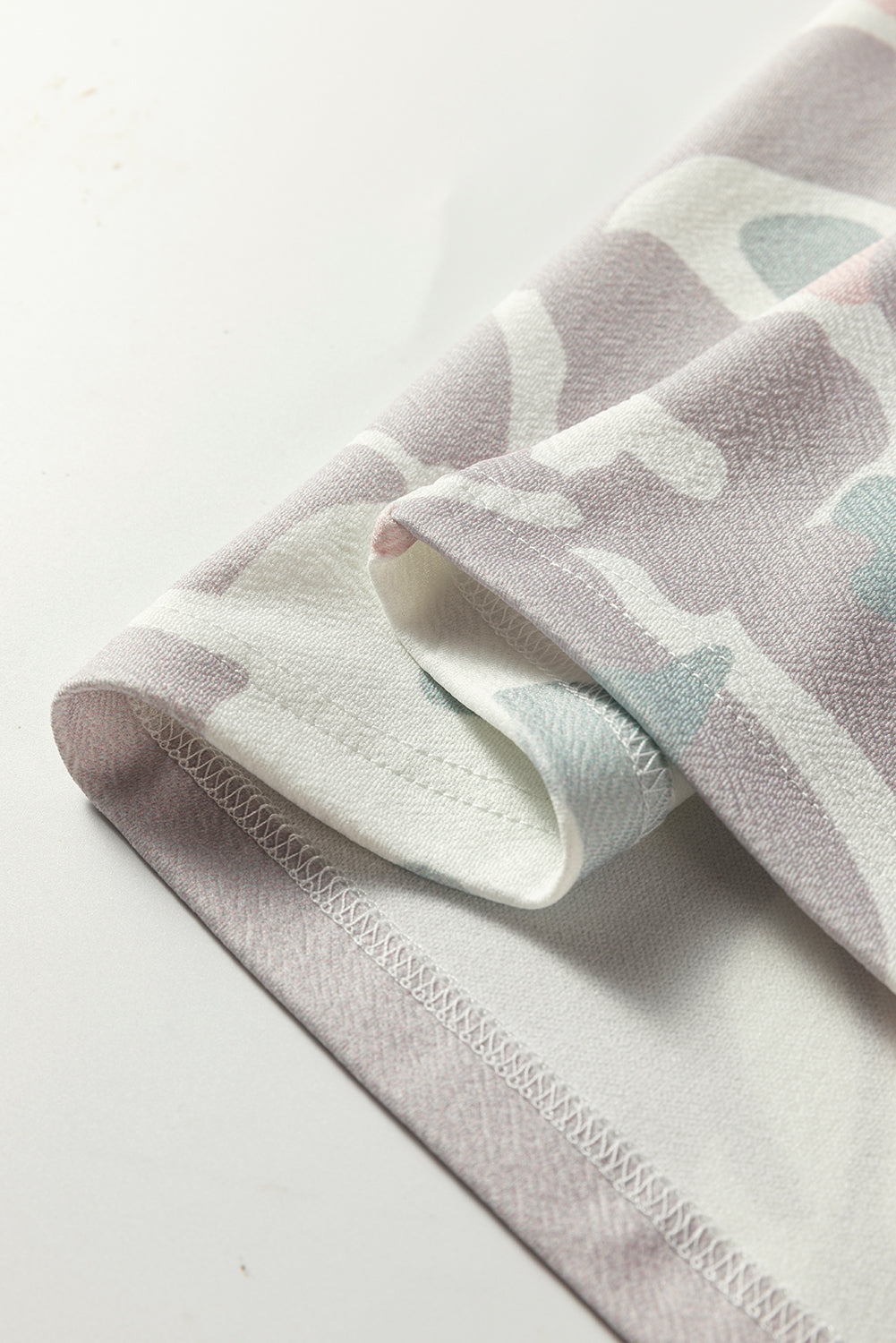 Green Plus Size Camouflage Print Drop Shoulder Loose Pullover Top