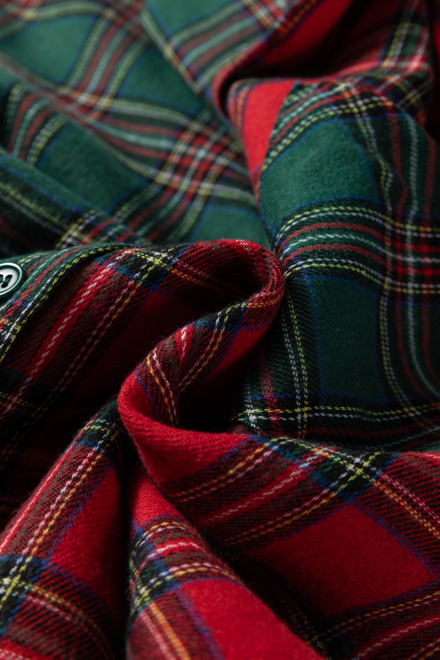 Green Plaid Contrast Patched Christmas Holiday Long Sleeve Shirt and Short 2pcs Pajama Set