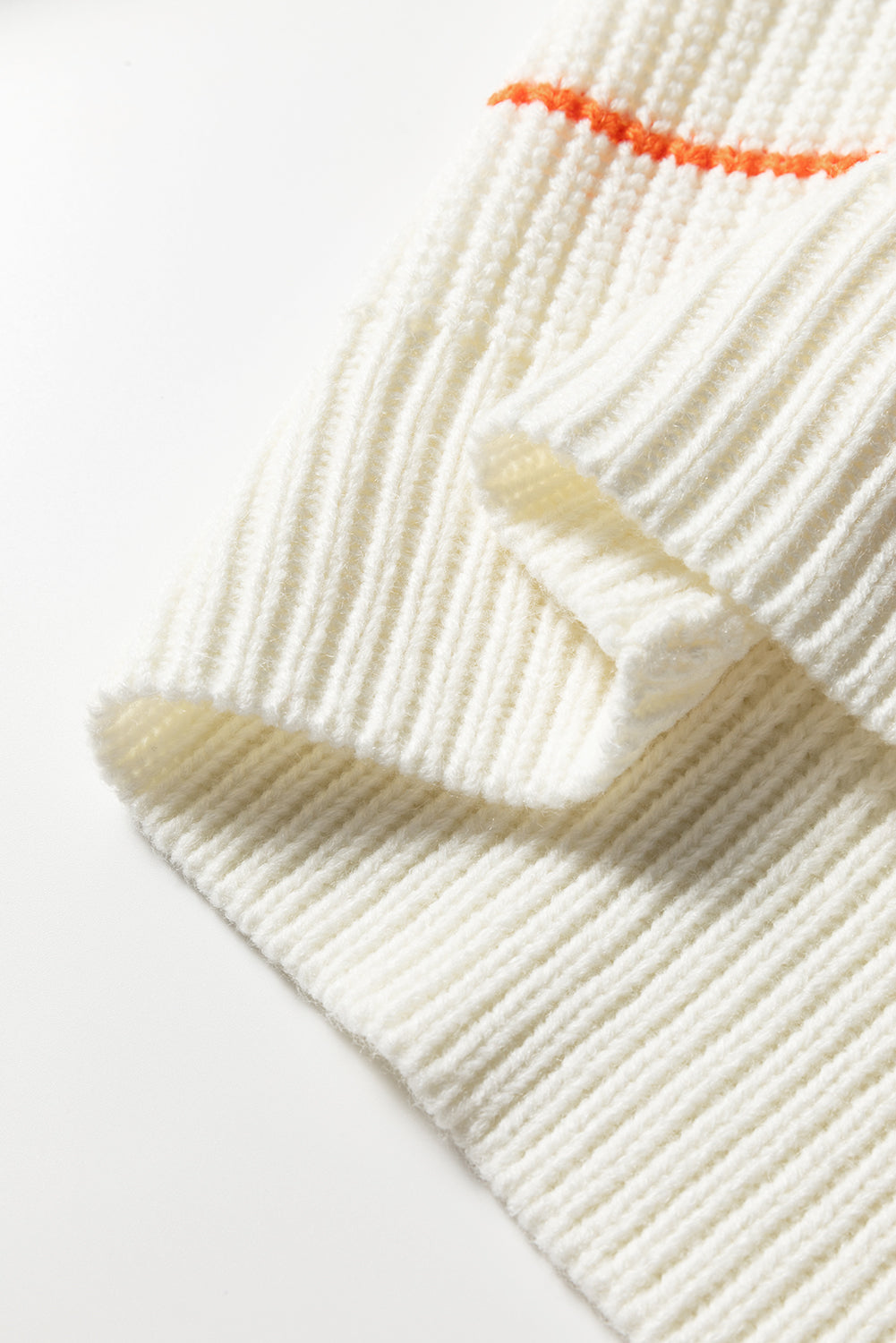 White Colorful Striped Detail V Neck Drop Shoulder Baggy Sweater